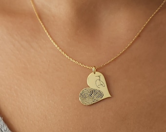 Heart Fingerprint Necklace-Actual Fingerprint Necklace • Engraved Fingerprint-Handwriting Jewelry •Memorial Necklace-Heart Charm