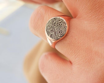 Fingerprint Signet Ring- Personalized Engraved Statement Ring • Custom Memorial Jewelry • Perfect Gift-Perfect Size Custom Ring