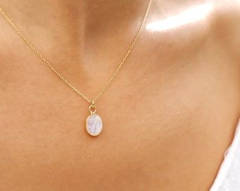 Gold Rainbow Moonstone Necklace, Handmade Jewelry,  June Birthstone Gift Moonstone,Rainbow Moonstone Pendant