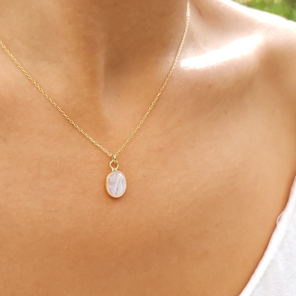 Gold Rainbow Moonstone Necklace, Handmade Jewelry,  June Birthstone Gift Moonstone,Rainbow Moonstone Pendant