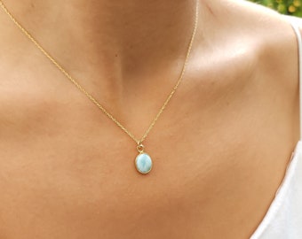 Gold Larimar Necklace  -Perfect Size Necklace-Larimar Jewelry-Birthstone Necklaces-February March August  Birthstone Necklace-Gift For Her-