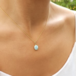 Gold Larimar Necklace Perfect Size Necklace-Larimar Jewelry-Birthstone Necklaces-February March August Birthstone Necklace-Gift For Her image 1