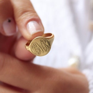 Anillo de sello de oro-Anillo de monograma-Anillo de sello-Anillo de sello personalizado-Joyas personalizadas-Anillo firmado para mujer-Regalos de Navidad-Regalos para ella
