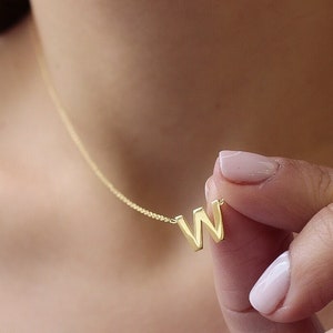 Collar inicial de oro macizo de 14K -Collar de letras-Regalos de esposa-Regalos de cumpleaños-Regalos personalizados-Regalo para ella- Regalos del Día de las Madres-Collar de oro-