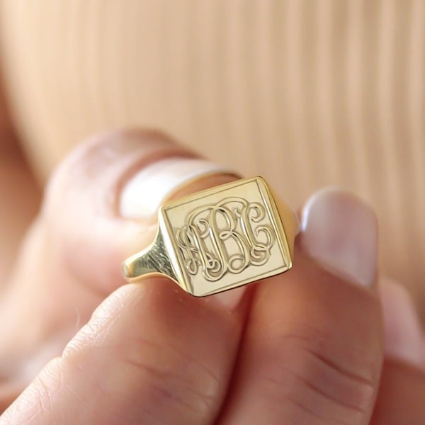 Square Monogram Ring-Personalized Signet Ring-Personalized Jewelry-Monogram Jewelry-Gifts For Her-Gold Signet Ring-Monogram Ring-Signet Ring