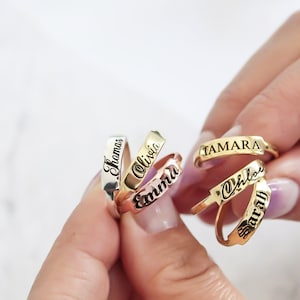 Gold Bar Name Ring-Bar -Bar Name Ring-Dainty Name Ring-Gold Name Ring-Mom Gift-Bridesmaid Gift-Christmas Gift-Stackable Rings