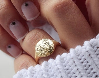 Anillo de sello personalizado-Joyería personalizada-Joyería de monograma-Regalos de Navidad-Regalos para ella-Anillo de sello de oro-Anillo de monograma-Anillo de sello-