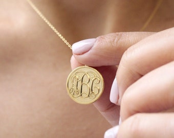Gold Monogram Necklace-Disc Monogram Necklace-Initial Disc Necklace -Custom Initial Disc Necklace-Name Necklae