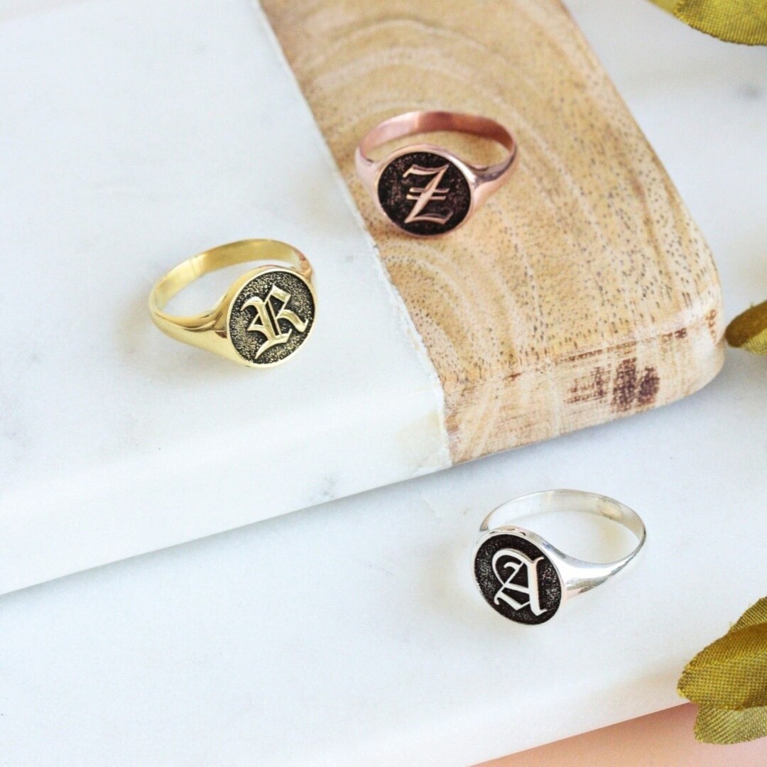 Gold Signet Ring-initial Ring-engraved Signet Ring-initial Ring ...