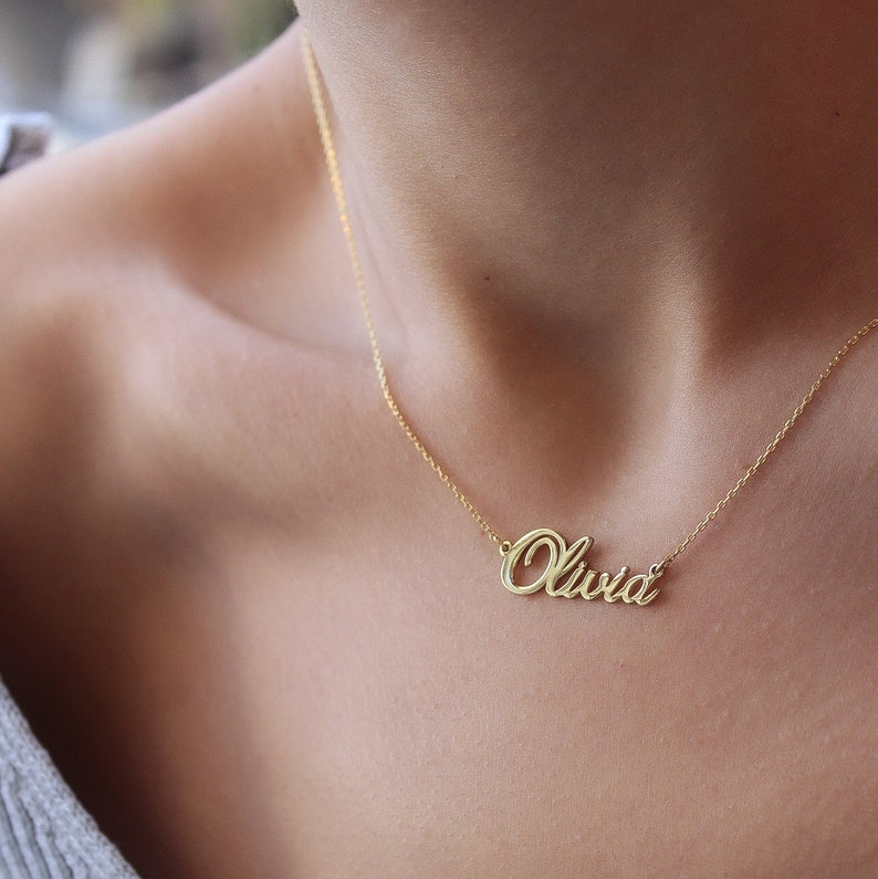 14K Solid Gold Name Necklacereal Gold Name Necklacename Etsy