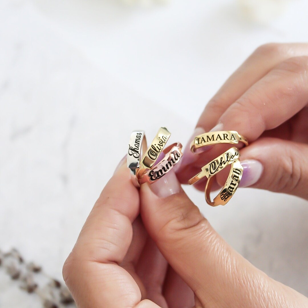 Gold Bar Name Ringbar bar Name Ringdainty Name Ringgold Name Ringmom Giftbridesmaid Gift