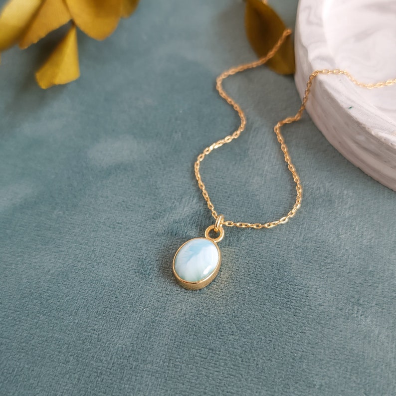 Gold Larimar Necklace Perfect Size Necklace-Larimar Jewelry-Birthstone Necklaces-February March August Birthstone Necklace-Gift For Her image 6