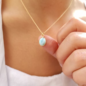 Gold Larimar Necklace Perfect Size Necklace-Larimar Jewelry-Birthstone Necklaces-February March August Birthstone Necklace-Gift For Her image 2
