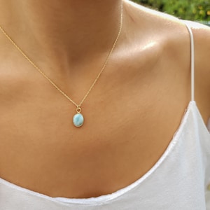 Gold Larimar Necklace Perfect Size Necklace-Larimar Jewelry-Birthstone Necklaces-February March August Birthstone Necklace-Gift For Her image 4