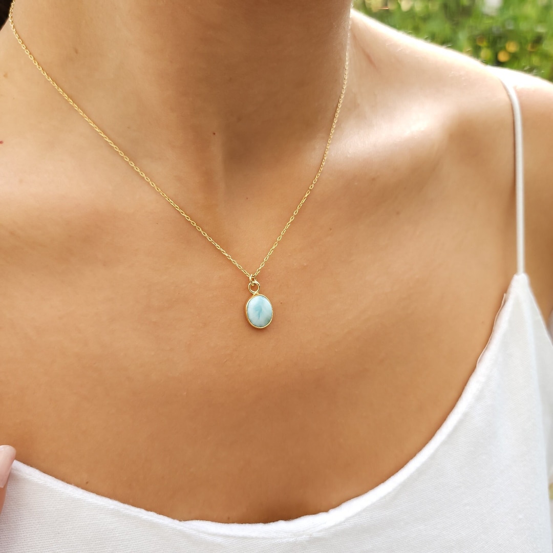 Gold Larimar Necklace -perfect Size Necklace-larimar Jewelry-birthstone ...