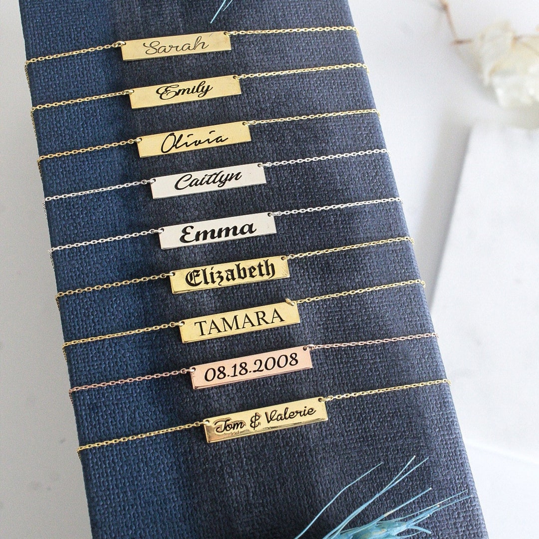 14K Solid Gold Bar Name Necklacepersonalized Bar Necklacemother's Bar Necklacecustom Bar