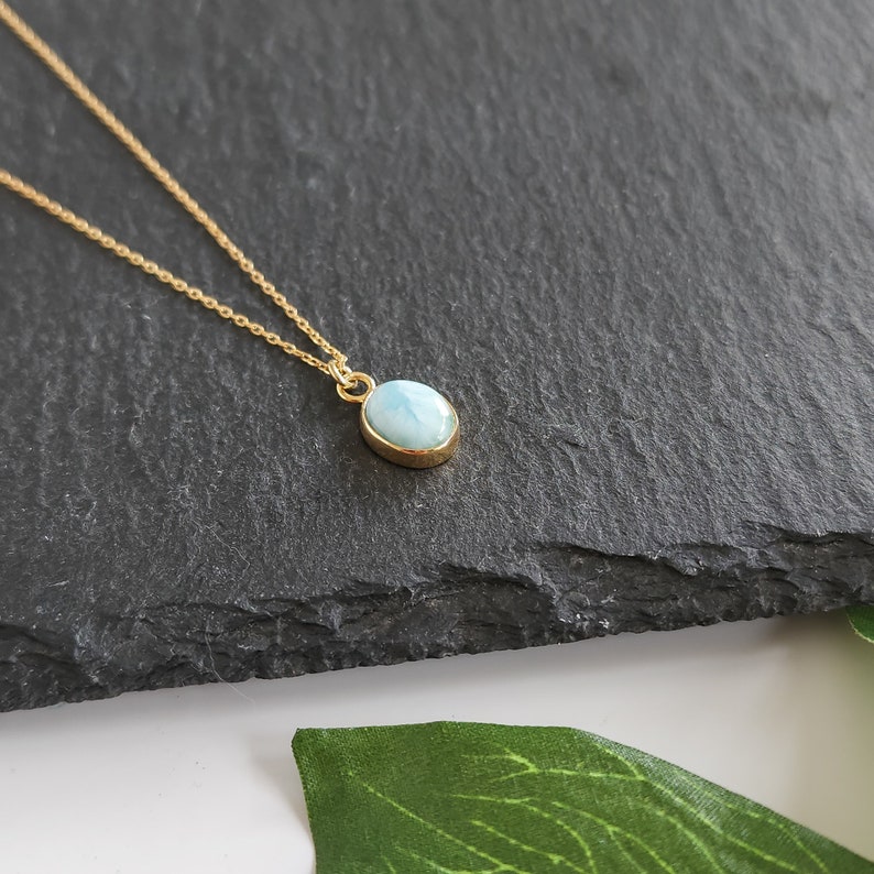 Gold Larimar Necklace Perfect Size Necklace-Larimar Jewelry-Birthstone Necklaces-February March August Birthstone Necklace-Gift For Her image 8