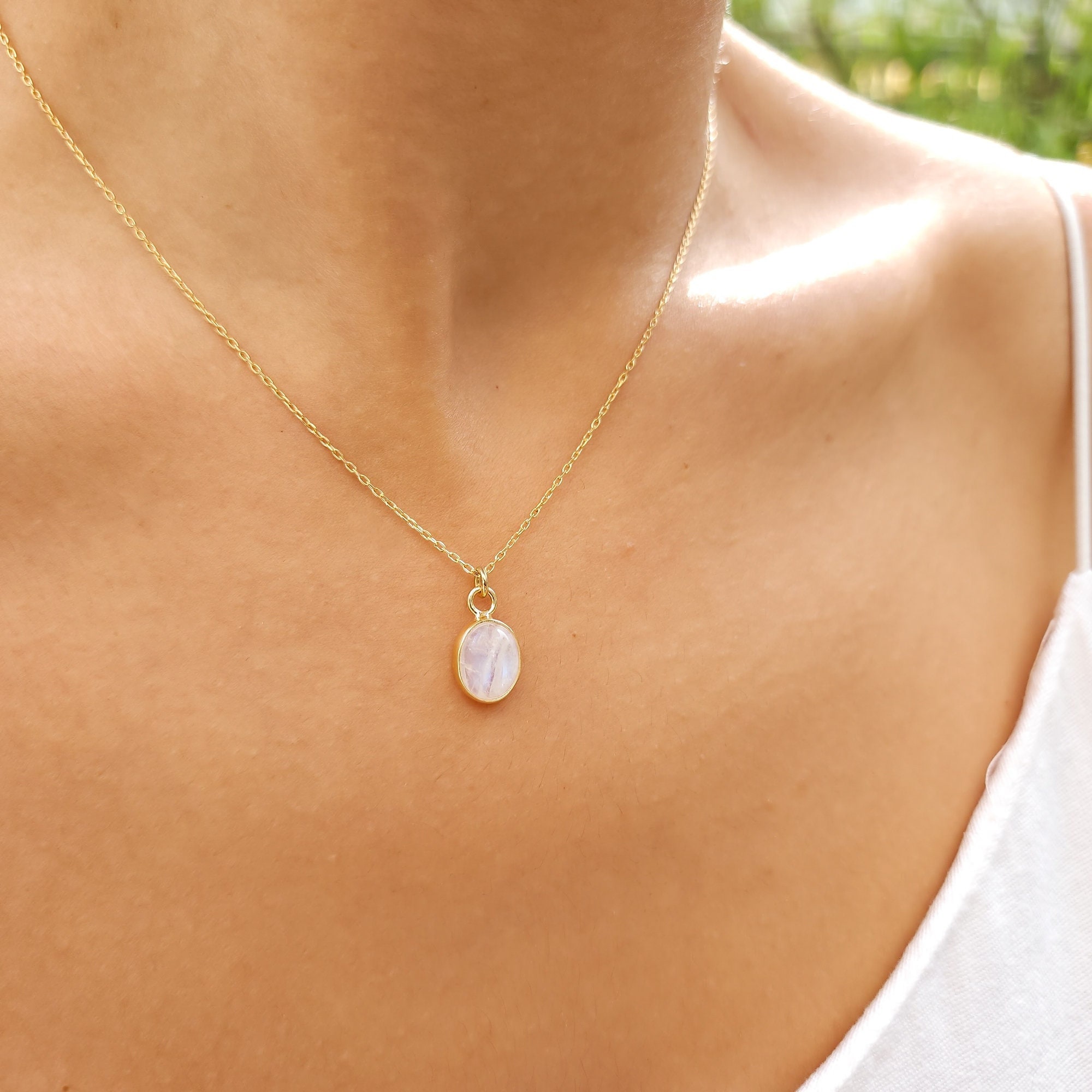 Gold Rainbow Moonstone Necklace, Handmade Jewelry,  June Birthstone Gift Moonstone,Rainbow Moonstone Pendant