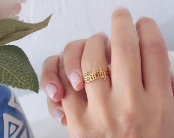 14K Solid Gold Name Ring-Gold Name Ring-Custom Name Ring-Personalized Rings-Bridesmaid Gifts-Christmas Gifts-Gift For Her-Tiny Name Ring