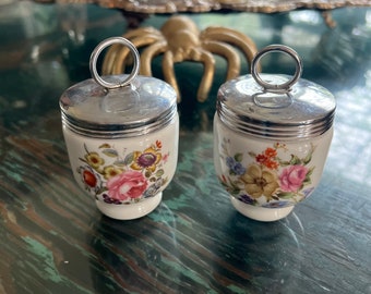 Vintage Royal Worcester Flower Egg Coddlers set of Two Small. A Delightful Yummy Table Treasure, Made in England.