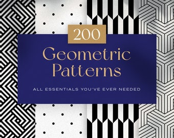 200 Geometric Patterns | Elegant, modern, retro, vintage, luxury | Vector & Seamless Designs | Black and White | ai eps 10 jpg png pdf svg