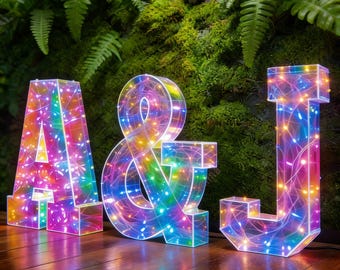 Custom Iridescent Marquee Letters – LED Event & Wedding Display Lights