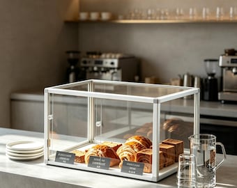 Doorzichtige acryl bakkerijdisplay met metalen standaard, gebak- en koekjeshouder voor café