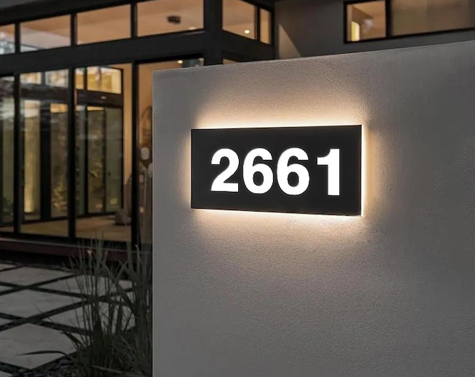 Smart LED House Number Sign - Solar Powered Address Plaque - Auto Illuminated Modern Design - Weatherproof Outdoor Home Decor