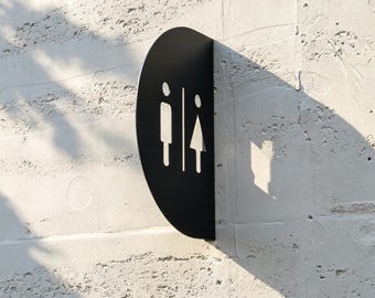 Rustic Bathroom Sign, Directional Arrow Plaque, Public WC Metal Decor