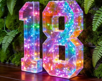 Geburtstag irisierende Leuchtfestzelt Buchstaben, Coming of Age Party Schild, Meilenstein Dekor, Teenager Raumdekoration 2 ft / 3 ft / 4 ft