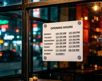 Magnetic DIY Store Opening Hours Sign, Reusable Custom Plaque for Window & Glass Door Display