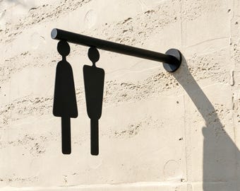 Floating Metal Restroom Sign, Sleek Wall Mount Toilet Flag Sign, Minimalist Men Women Washroom Sign, Custom Commercial Bathroom Decor Sign
