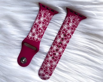 DIGITAL DOWNLOAD Floral, Flower Watchband File, svg, watch Band Design, Laser Engraved, Laser Ready File, Glowforge Ready