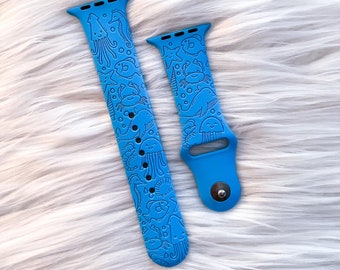 DIGITAL DOWNLOAD Ocean Sea Animals Watchband File, svg, watch Band Design, Laser Engraved, Laser Ready File, Glowforge Ready