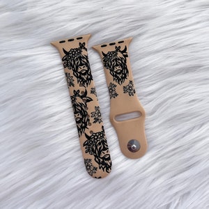 DIGITALE DOWNLOAD Floral Highland Cow Watchband File, svg, watch Band Design, Laser Gegraveerd, Laser Ready File, Glowforge Ready
