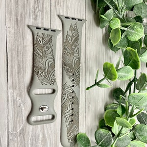 POBIERANIE CYFROWE Wzór piór boho Pasek do zegarka Plik, svg, Projekt paska do zegarka, Grawerowanie laserowe, Plik gotowy do obróbki laserowej, Gotowy do Glowforge