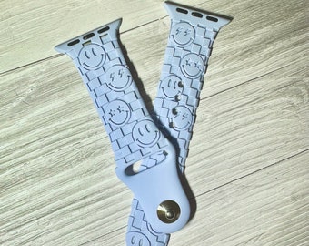 DIGITAL NEDLADDNING Retro rutig Smiley klockarmbandsfil, svg, klockarmbandsdesign, lasergraverad, laserklar fil, Glowforge-klar