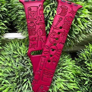 DIGITAL DOWNLOAD Pirate Pattern Watchband File, svg, watch Band Design, Laser Engraved, Laser Ready File, Glowforge Ready