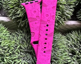 DIGITAL DOWNLOAD Tropical Flamingo floral Watchband File, svg, watch Band Design, Laser Engraved, Laser Ready File, Glowforge Ready
