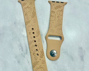 DIGITAL DOWNLOAD Fall Floral Pumpkin, leaves, autumn, Watchband File, svg, watch Band Design, Laser Engraved, Laser Ready File, Glowforge