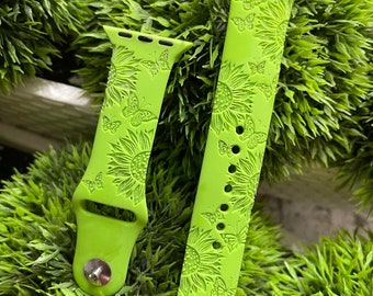 DIGITAL DOWNLOAD Butterfly Sunflower Watchband File, svg, watch Band Design, Laser Engraved, Laser Ready File, Glowforge Ready