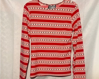 Vintage, Glam, Serious brand, Long Sleeve Striped, Star Print  Shirt