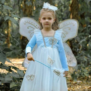 Butterfly girls dress fairly dress princess dress girls blue dress girls pink dress girls dress with wings accessories included