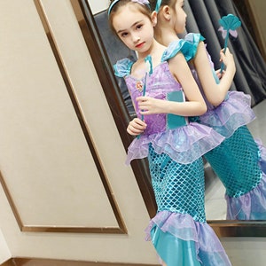 Little mermaid girls costume girls mermaid dress girls dress up party wear girls birthday wear Halloween costume ariel costume