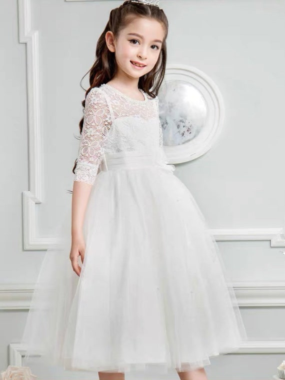 Angel's Face Girls White Long Sleeve Rainbow Tulle Party Dress