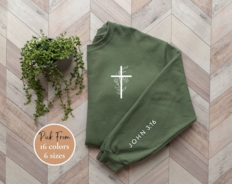 cross with bible verse sweatshirt, custom sweatshirt, religious sweatshirt, christian sweater, bibleverse sweater, jesus shirt, christianity