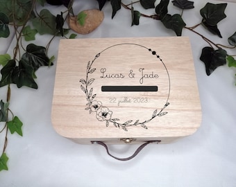 Urne en bois personnalisée pour mariage, anniversaire, fête, evjf, evg, départ retraite ...