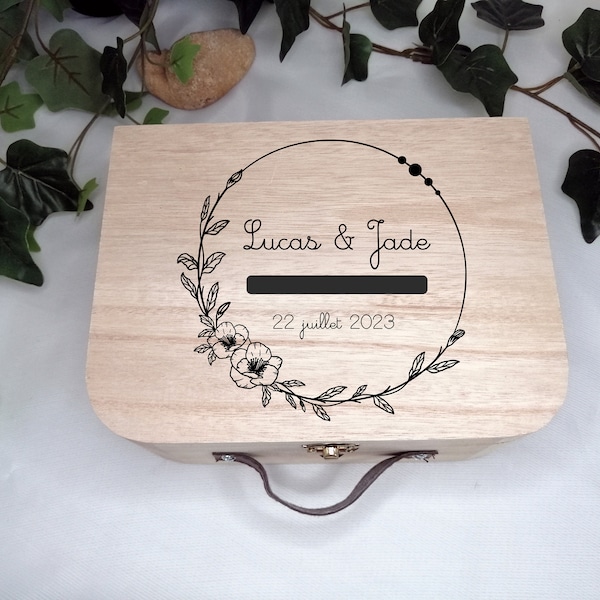 Urne en bois personnalisée pour mariage, anniversaire, fête, evjf, evg, départ retraite ...