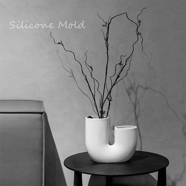 Boho U Shape Vase Silicone Mold, Cement U Form Planter Concrete Casting, Jesmonite Mould for Making, DIY Unique Flower Pot Home Decor