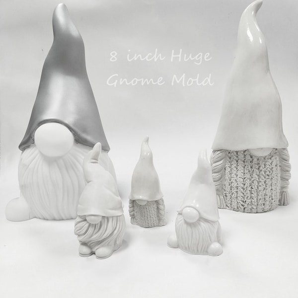 8in Huge Garden Gnome Moule en silicone pour la fabrication, Elf Gonk Epoxy Resin DIY, Nordic Nisse Concrete Casting Cement Ciment, Moule 3D Tomtee Candle